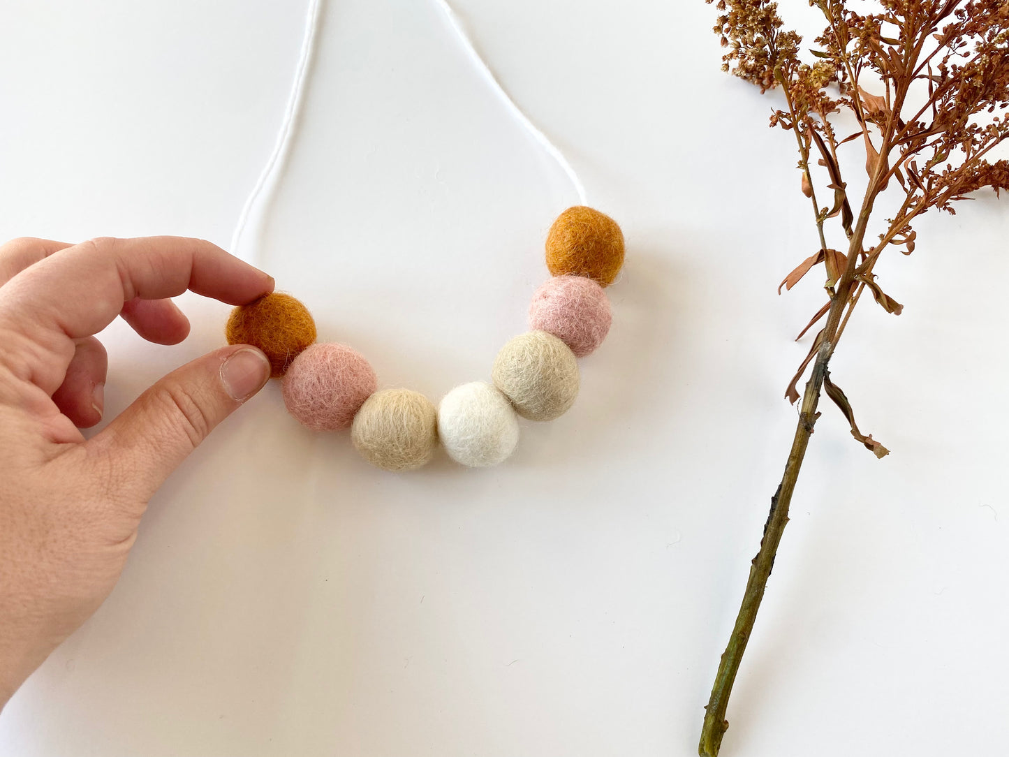 Girly Neutrals Felt Ball Necklace