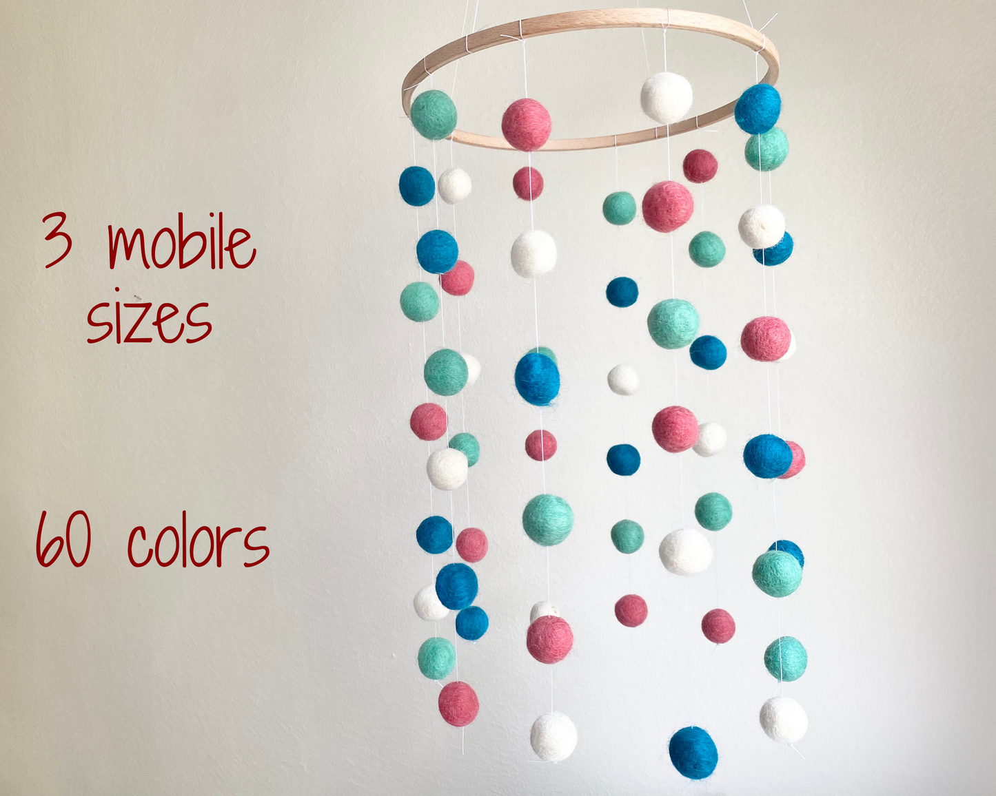 Coral Pink & Blues Felt Ball Ceiling Mobile