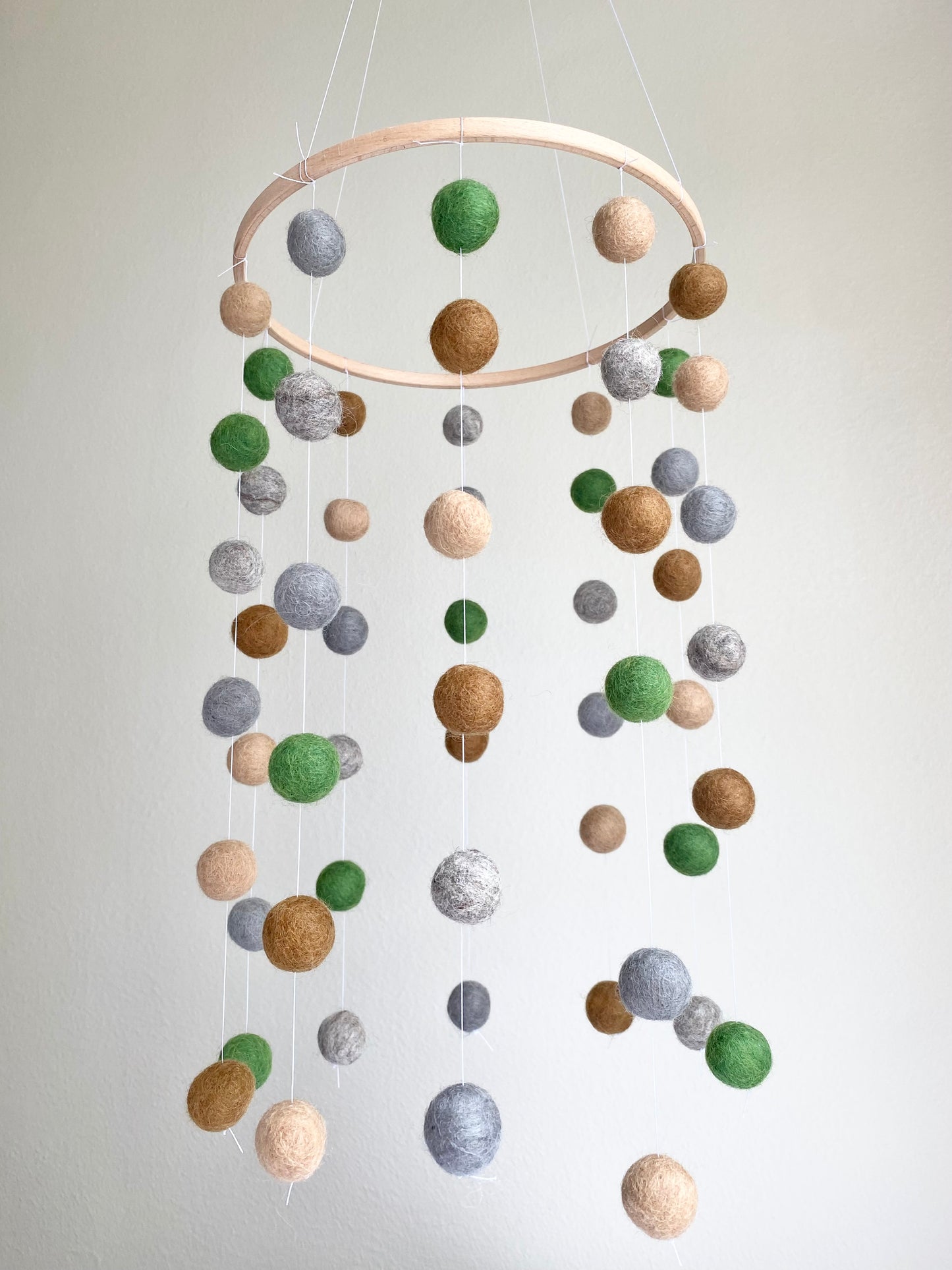 Green, Brown, Grey Felt Ball Ceiling Mobile