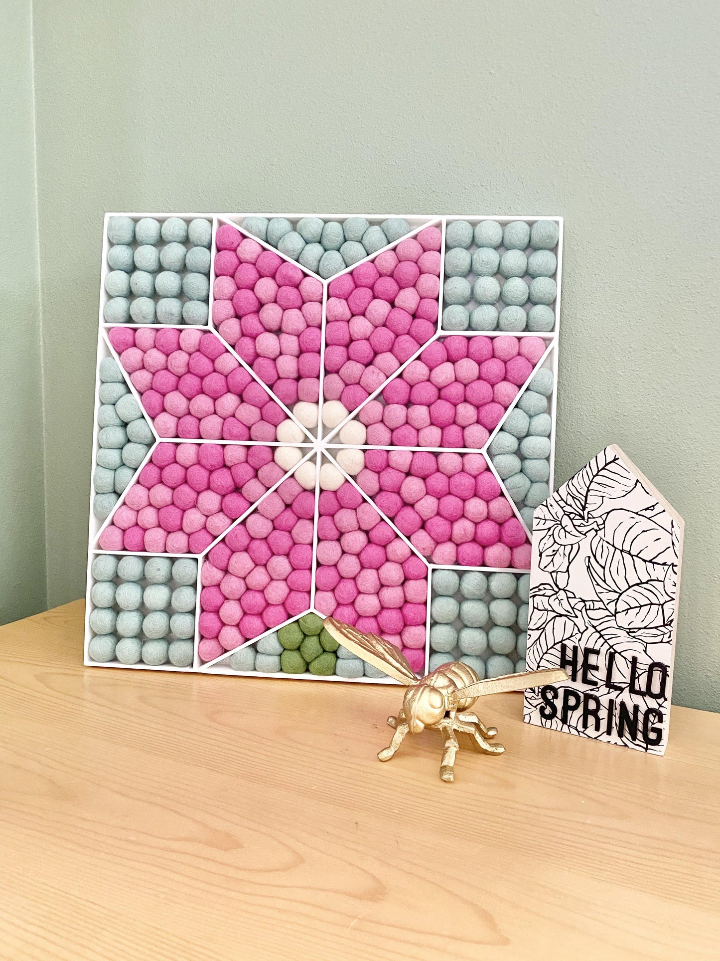 Pink Flower Wall Hanging or Shelf Sitter - Wool Jamboree
