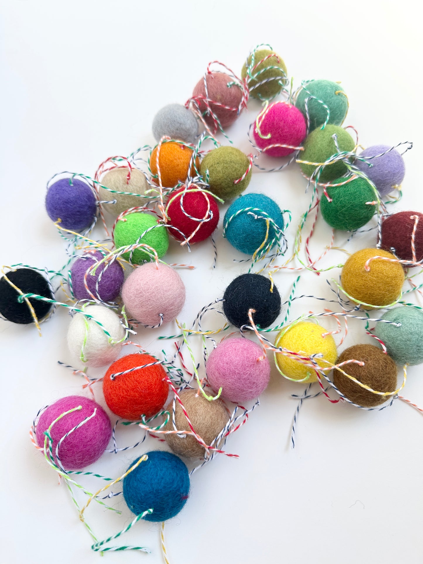 Solid Wool Cat Toy with Colorful Tendrils - 3.5cm Felted ball