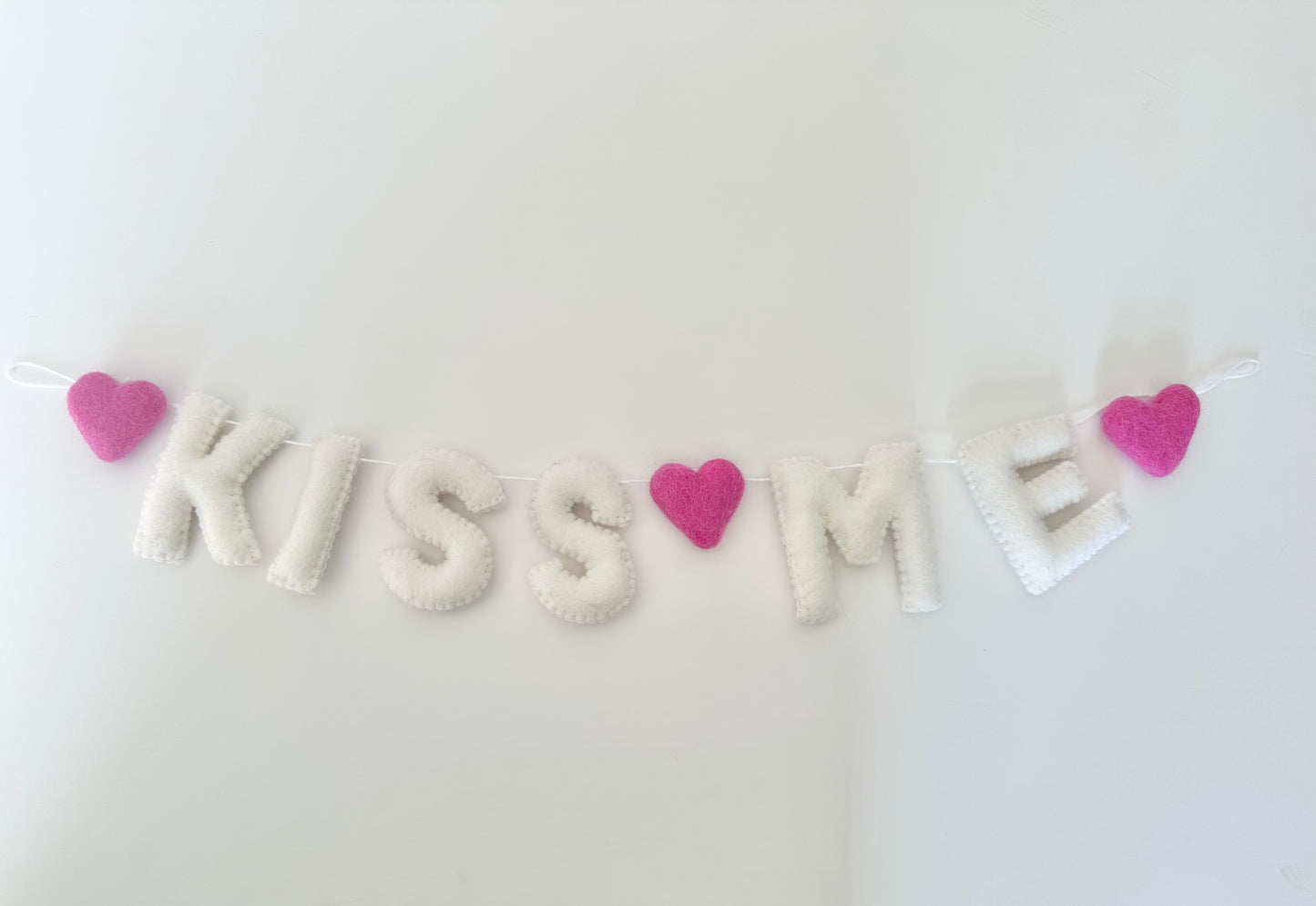 KISS ME felt banner - white letters (Valentines or St Patty's!)