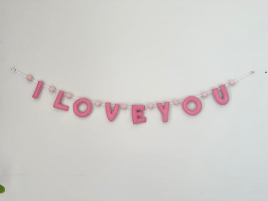 I LOVE YOU felt banner - red, pink or white letters