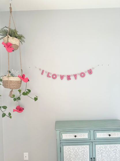 I LOVE YOU felt banner - red, pink or white letters