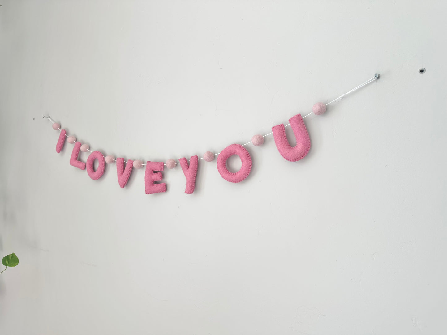 I LOVE YOU felt banner - red, pink or white letters