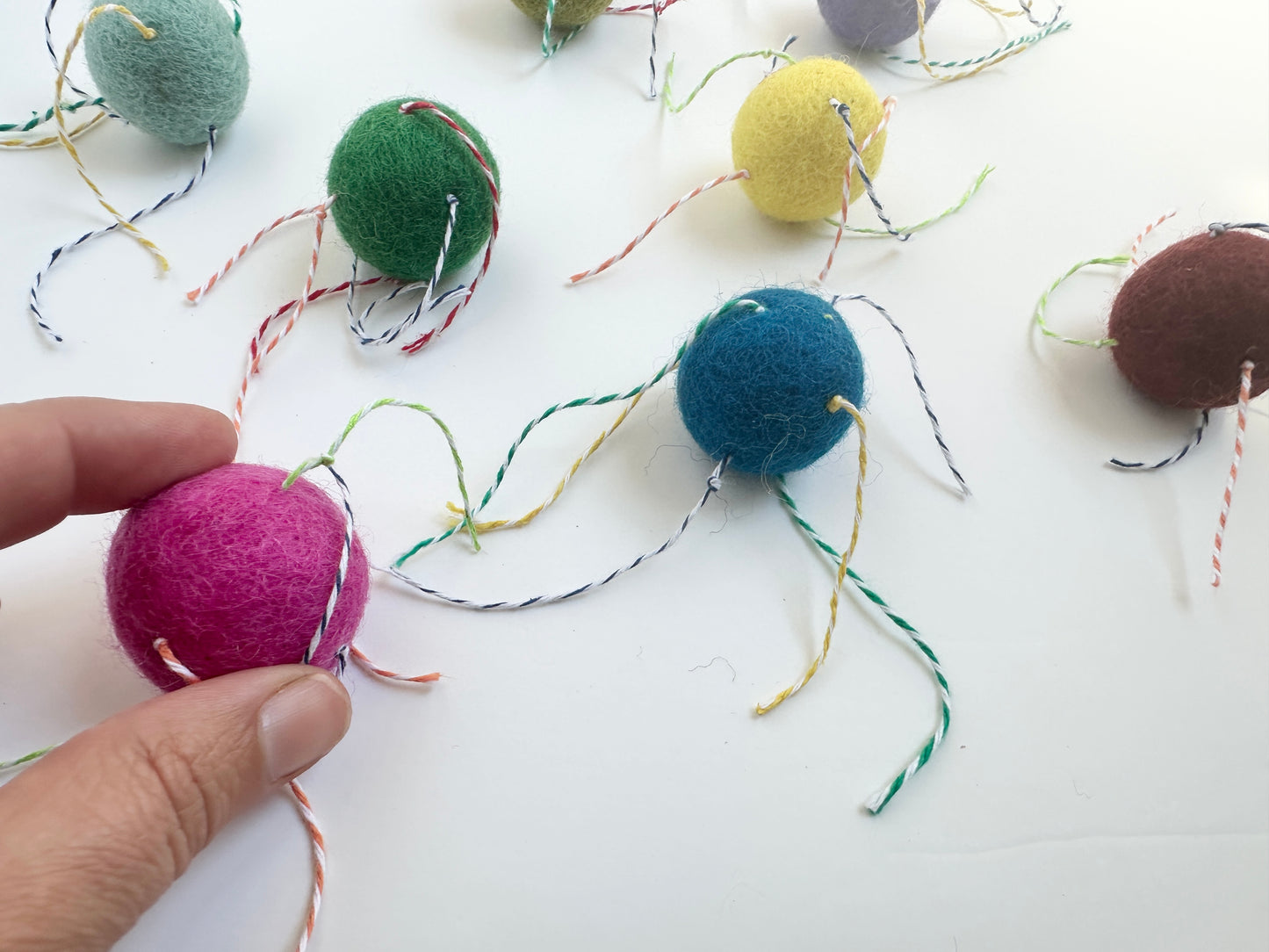 Solid Wool Cat Toy with Colorful Tendrils - 3.5cm Felted ball
