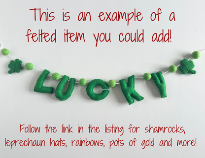 LUCKY felt banner - emerald letters