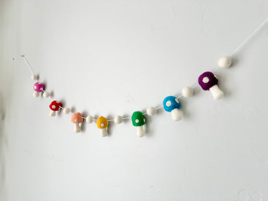 Rainbow Wool Mushroom Garland