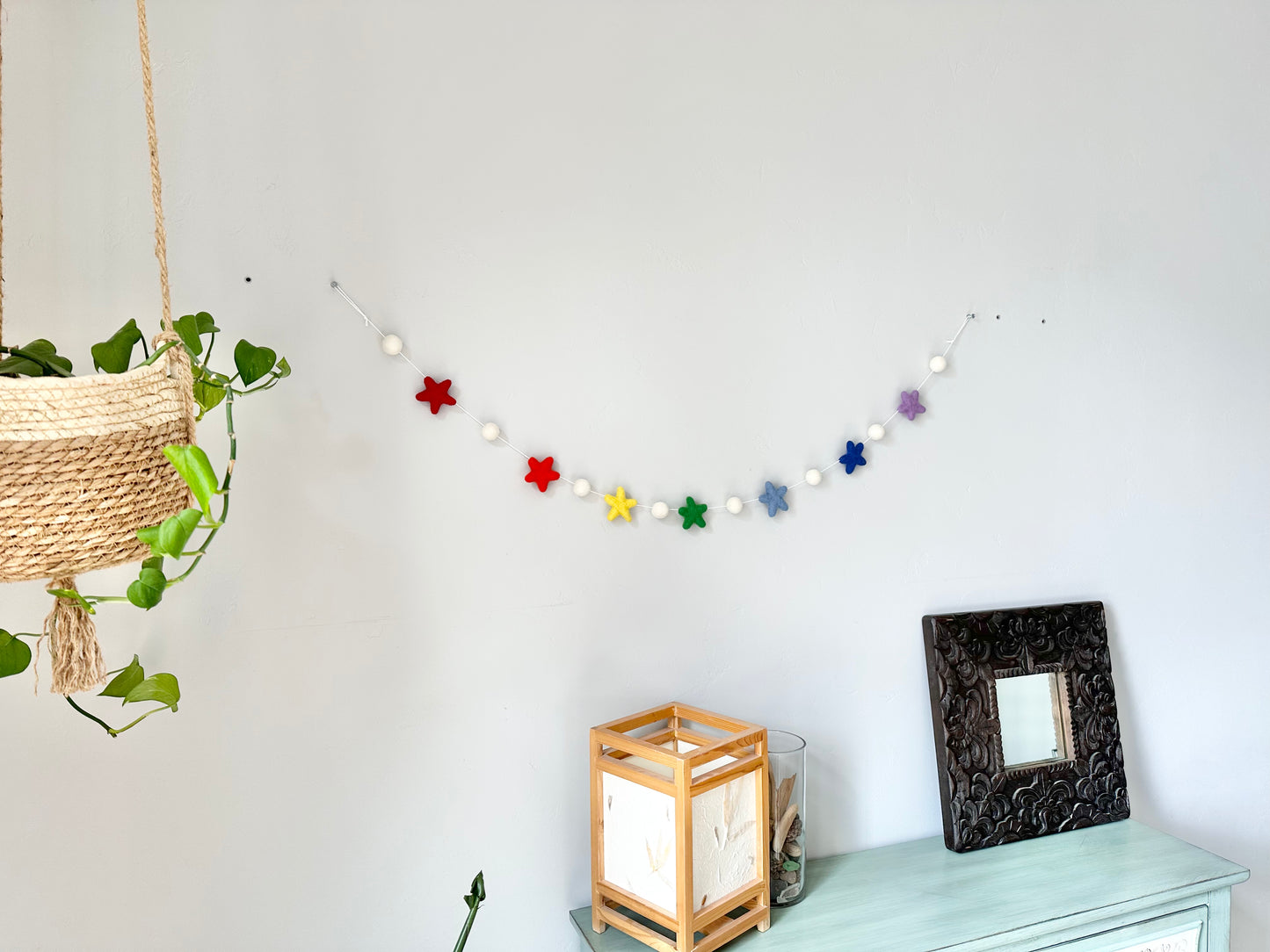 Rainbow Wool Star Garland