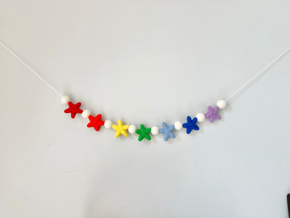 Rainbow Wool Star Garland