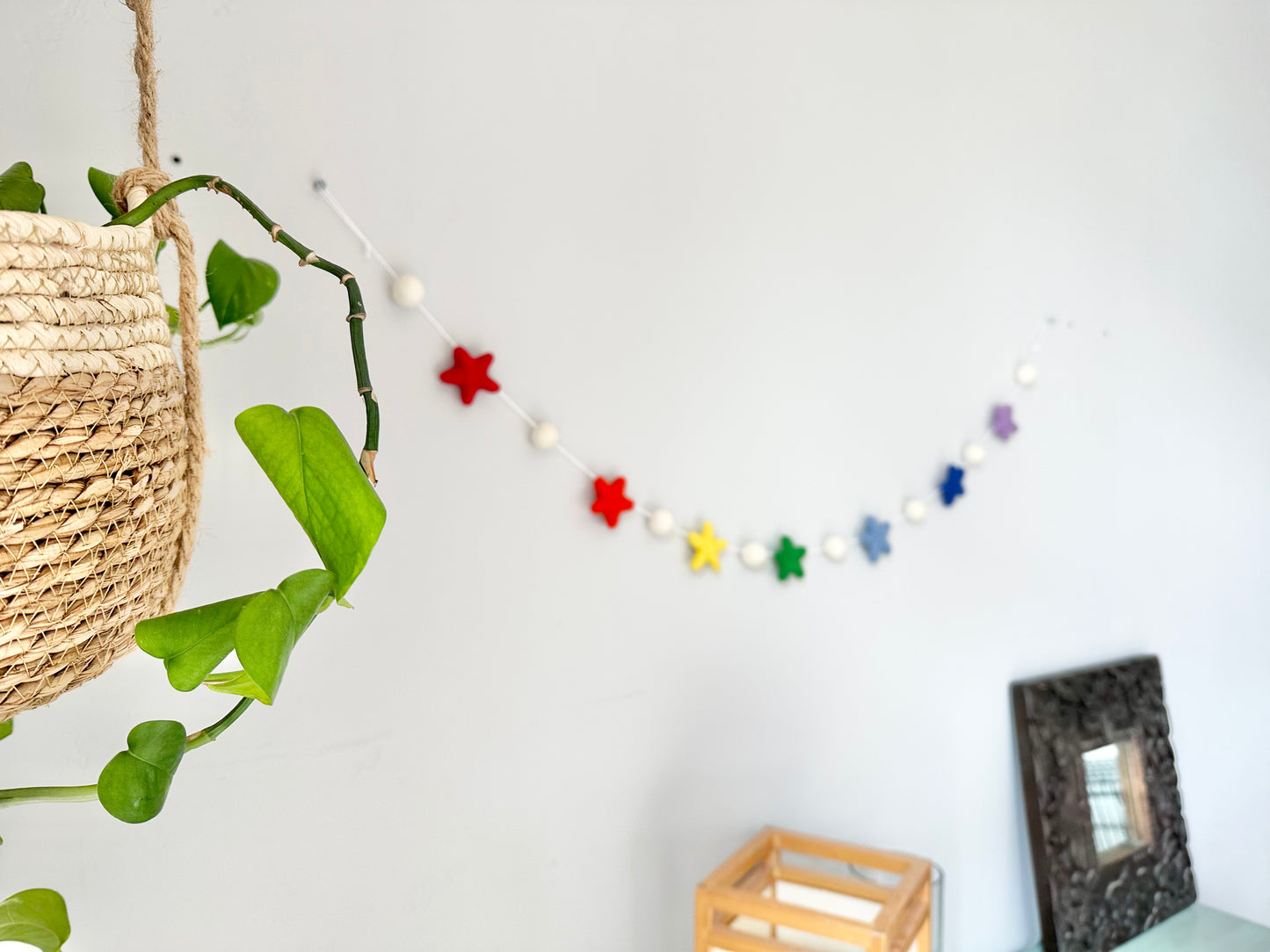 Rainbow Wool Star Garland