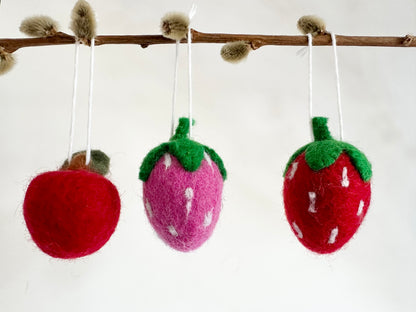 Strawberry or Apple Felt Ornaments