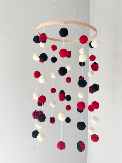 Lady Bug Felt Ball Ceiling Mobile
