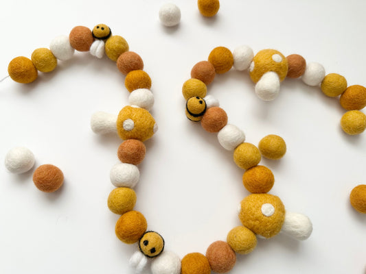 Bumble Bees & Gold Mushroom Garland