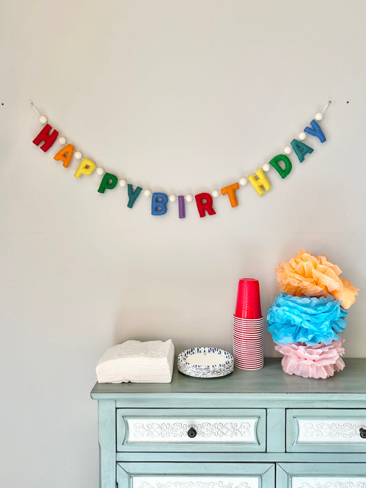 HAPPY BIRTHDAY felt banner - rainbow letters