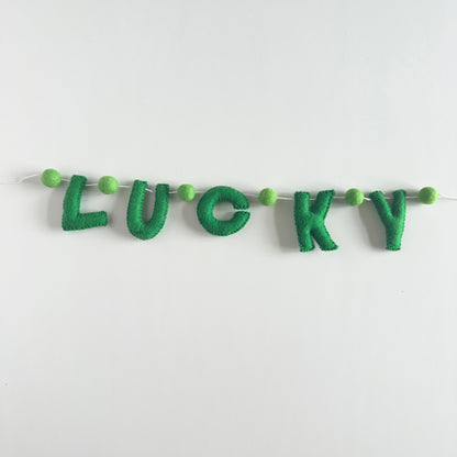 LUCKY felt banner - emerald letters