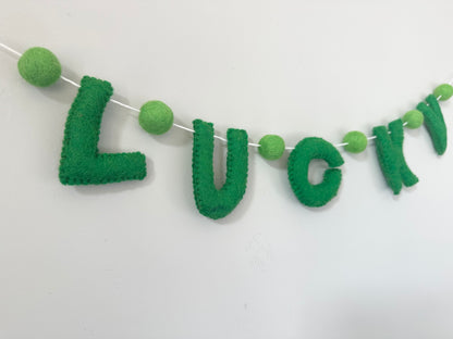 LUCKY felt banner - emerald letters