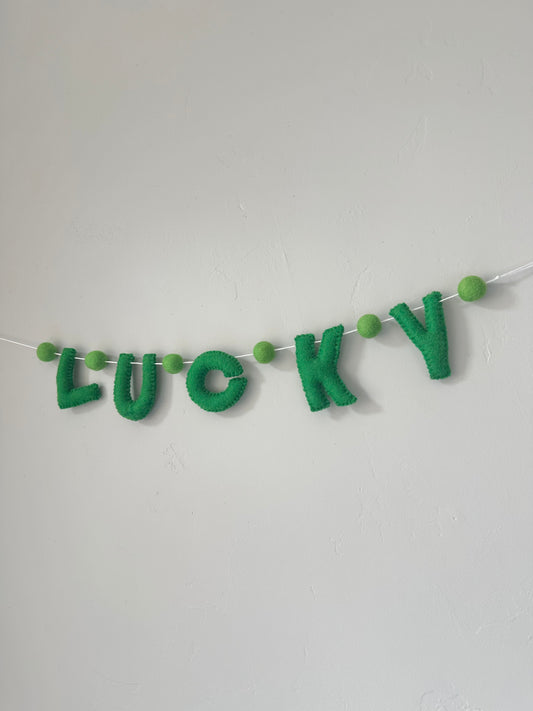 LUCKY felt banner - emerald letters