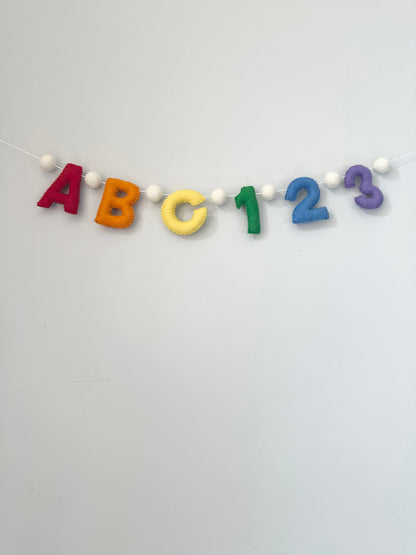 ABC123 felt banner - rainbow letters