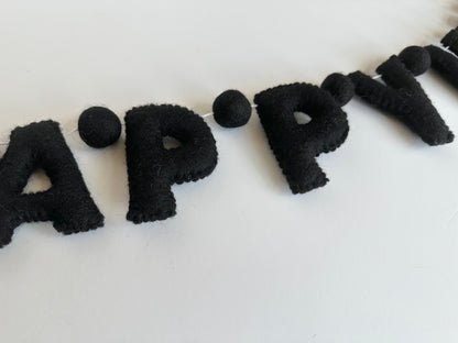 HAPPY HALLOWEEN felt banner - black, gray or orange letters