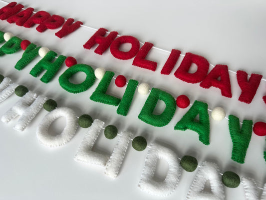HAPPY HOLIDAYS felt banner - red, emerald or white letters