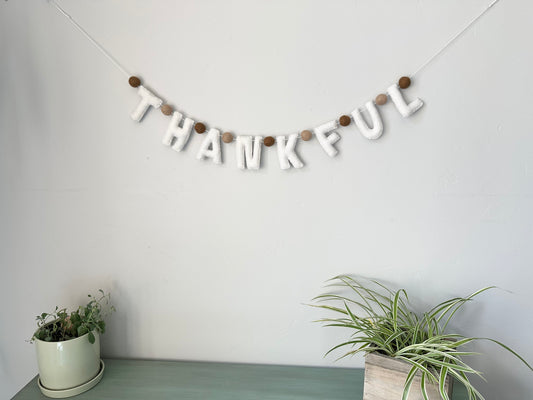 THANKFUL felt banner - white letters