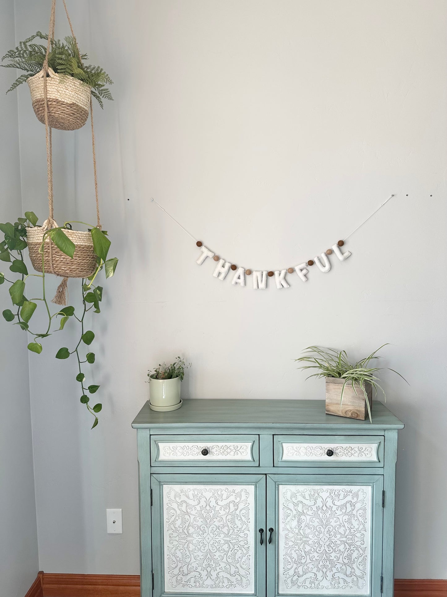 THANKFUL felt banner - white letters