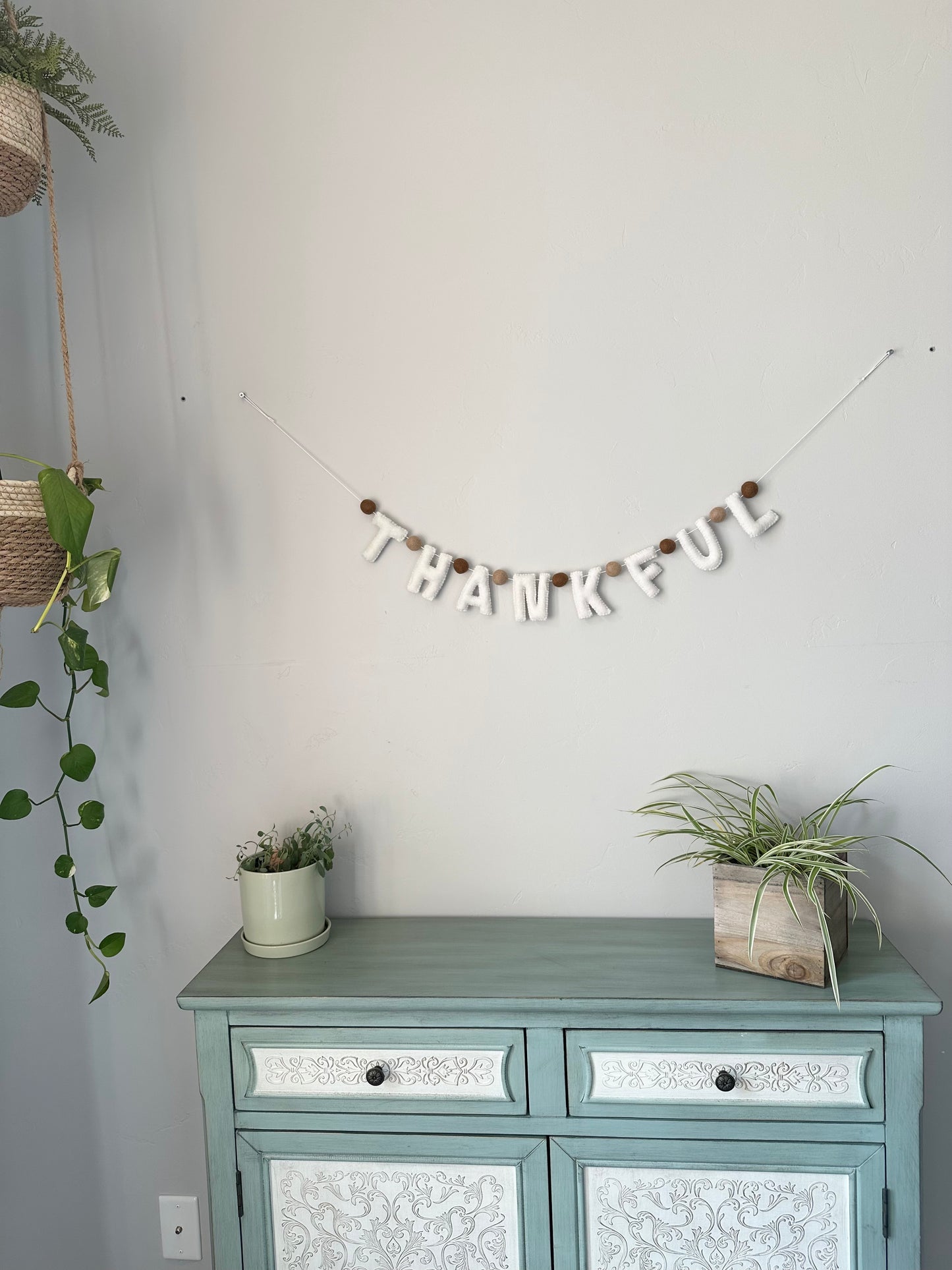THANKFUL felt banner - white letters