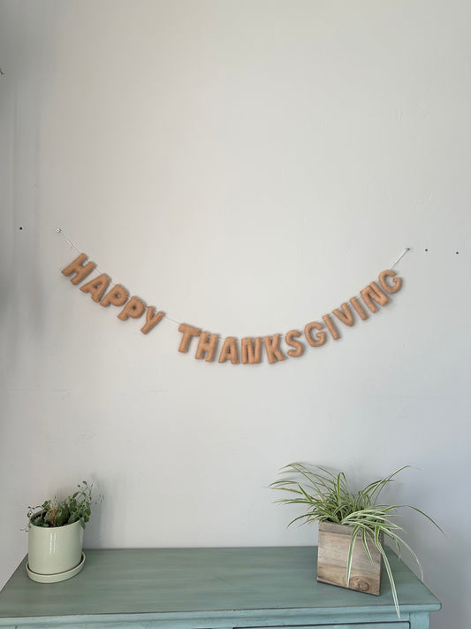 HAPPY THANKSGIVING felt banner - tan letters