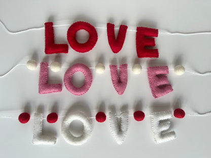 LOVE felt banner - red, pink or white letters