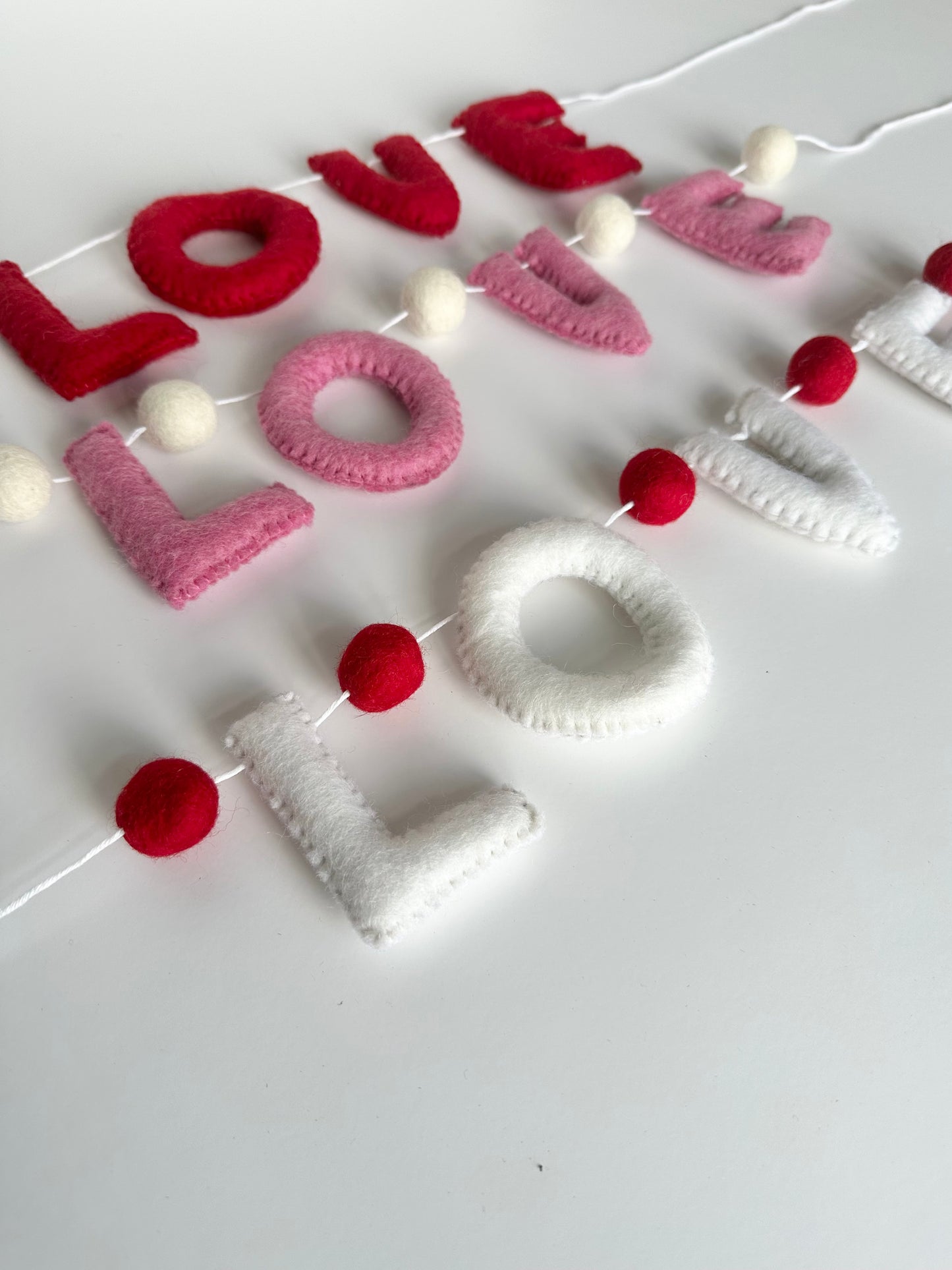 LOVE felt banner - red, pink or white letters
