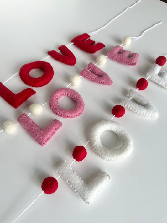 LOVE felt banner - red, pink or white letters