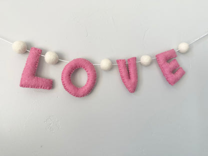LOVE felt banner - red, pink or white letters