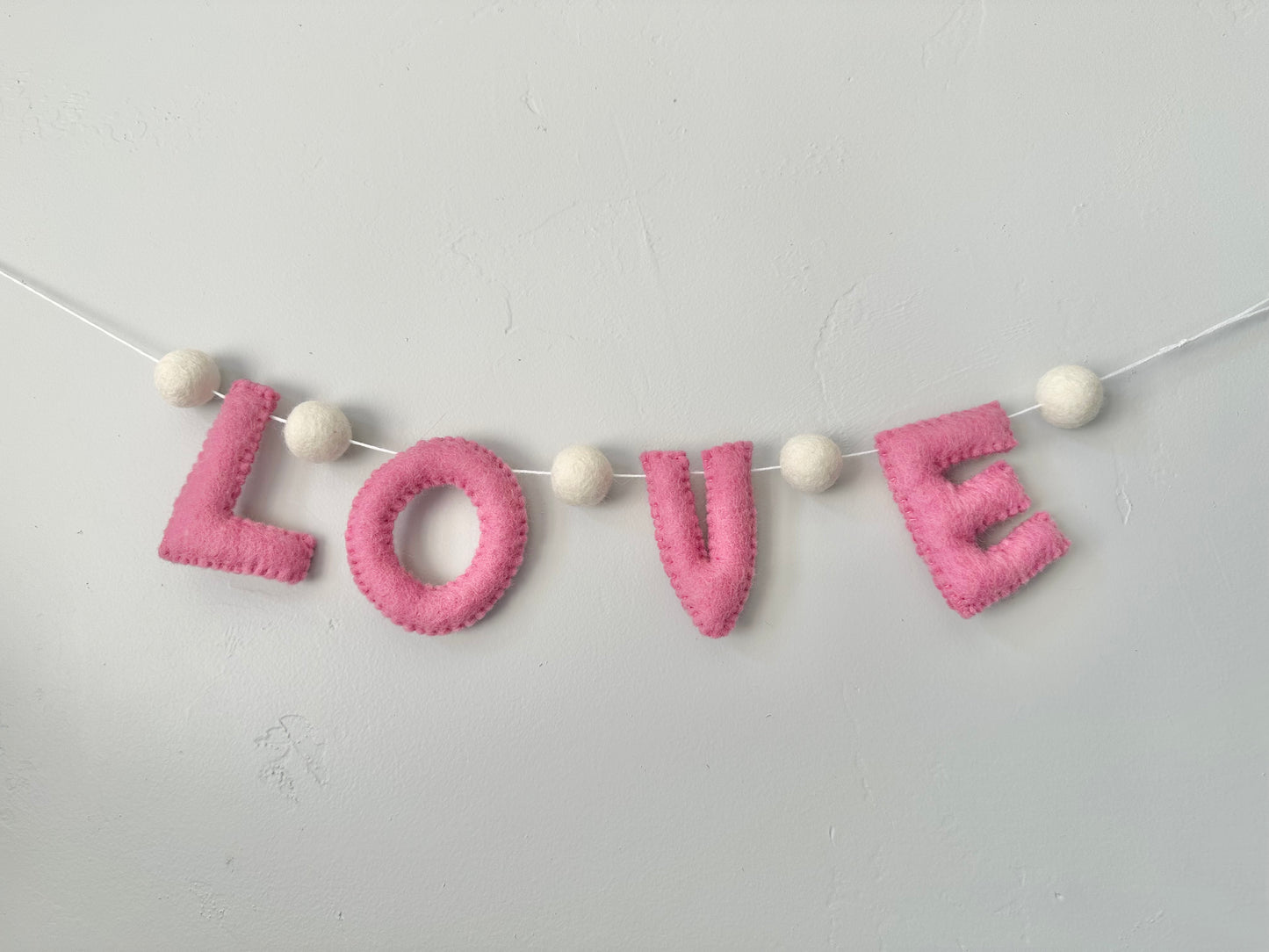 LOVE felt banner - red, pink or white letters