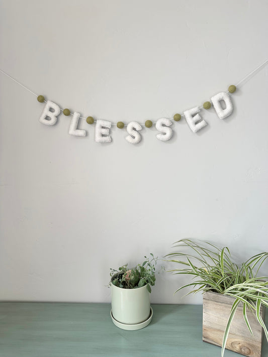 BLESSED felt banner - white letters