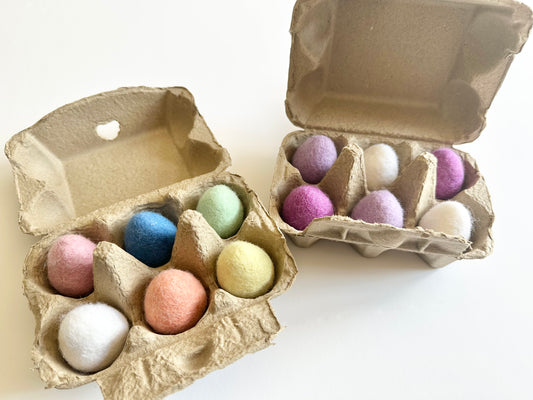 Set of 6 Felted Eggs in an Egg Carton