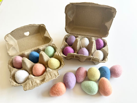 Set of 6 Felted Eggs in an Egg Carton