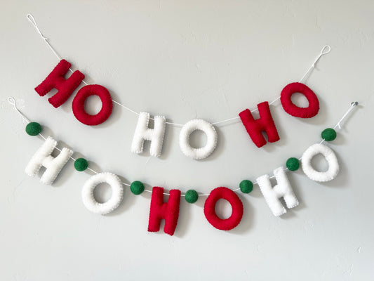 HO HO HO felt banner - Red & White Letters