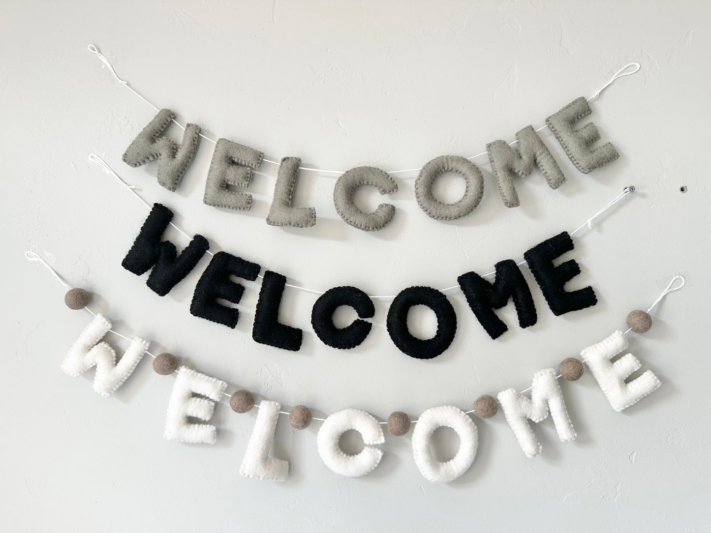 WELCOME felt banner - Black, Gray or White Letters