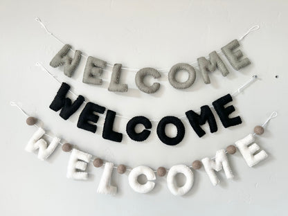 WELCOME felt banner - Black, Gray or White Letters