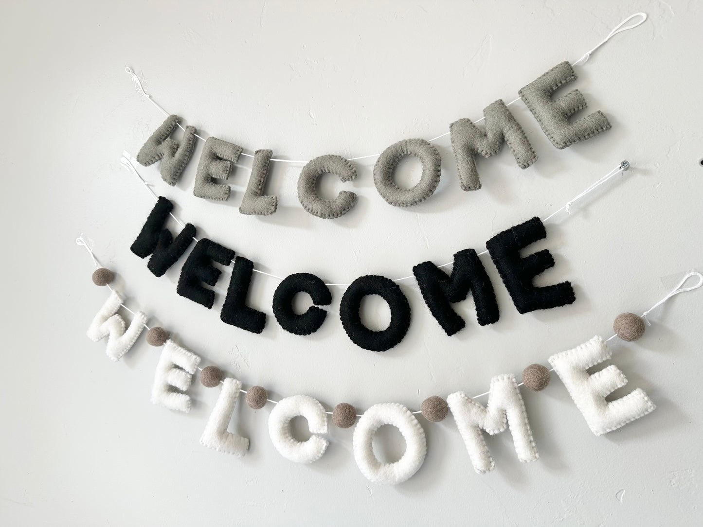 WELCOME felt banner - Black, Gray or White Letters