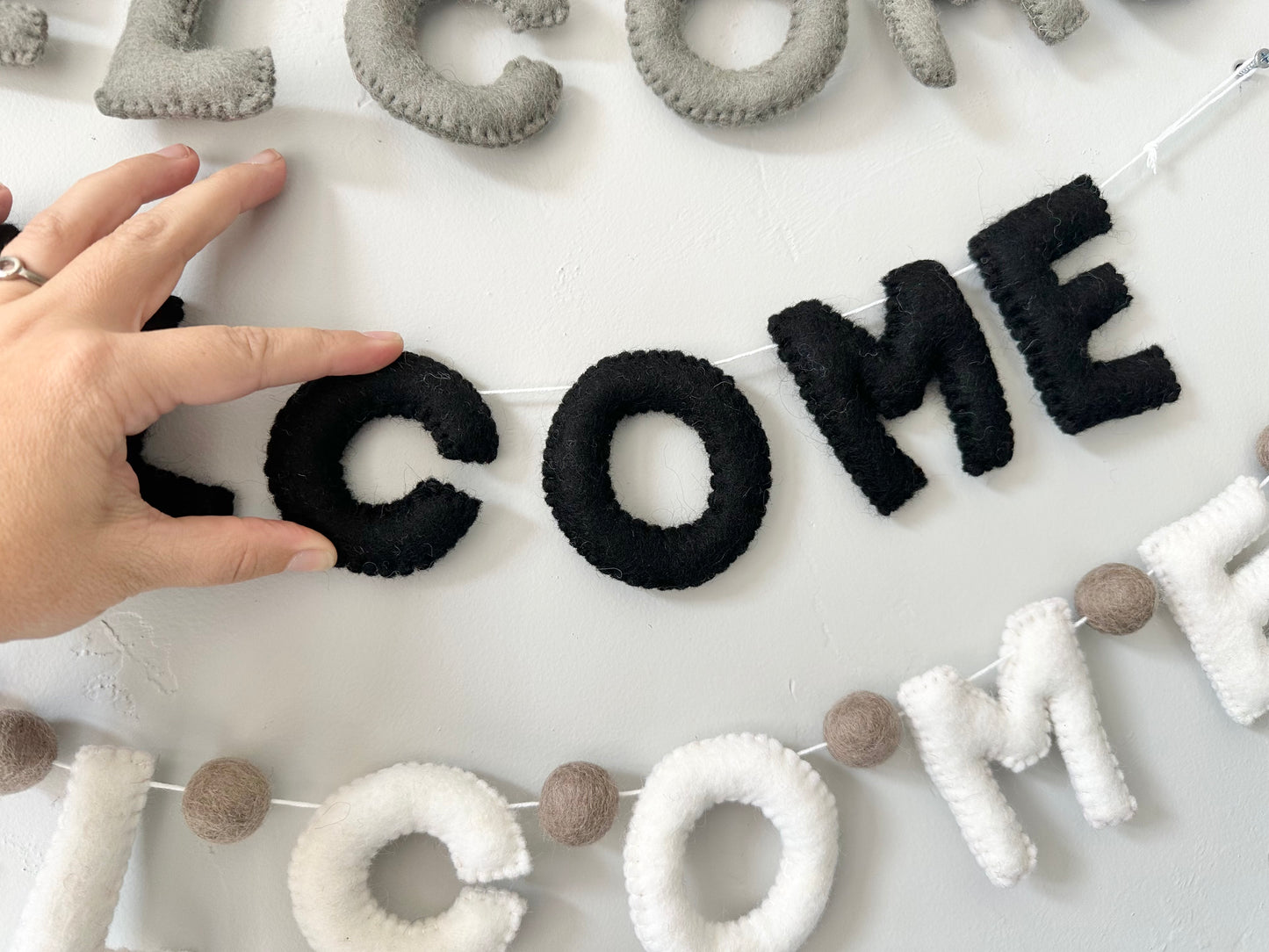 WELCOME felt banner - Black, Gray or White Letters