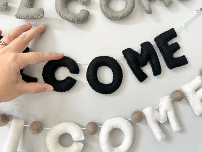 WELCOME felt banner - Black, Gray or White Letters