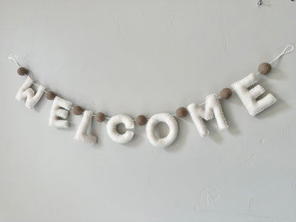 WELCOME felt banner - Black, Gray or White Letters