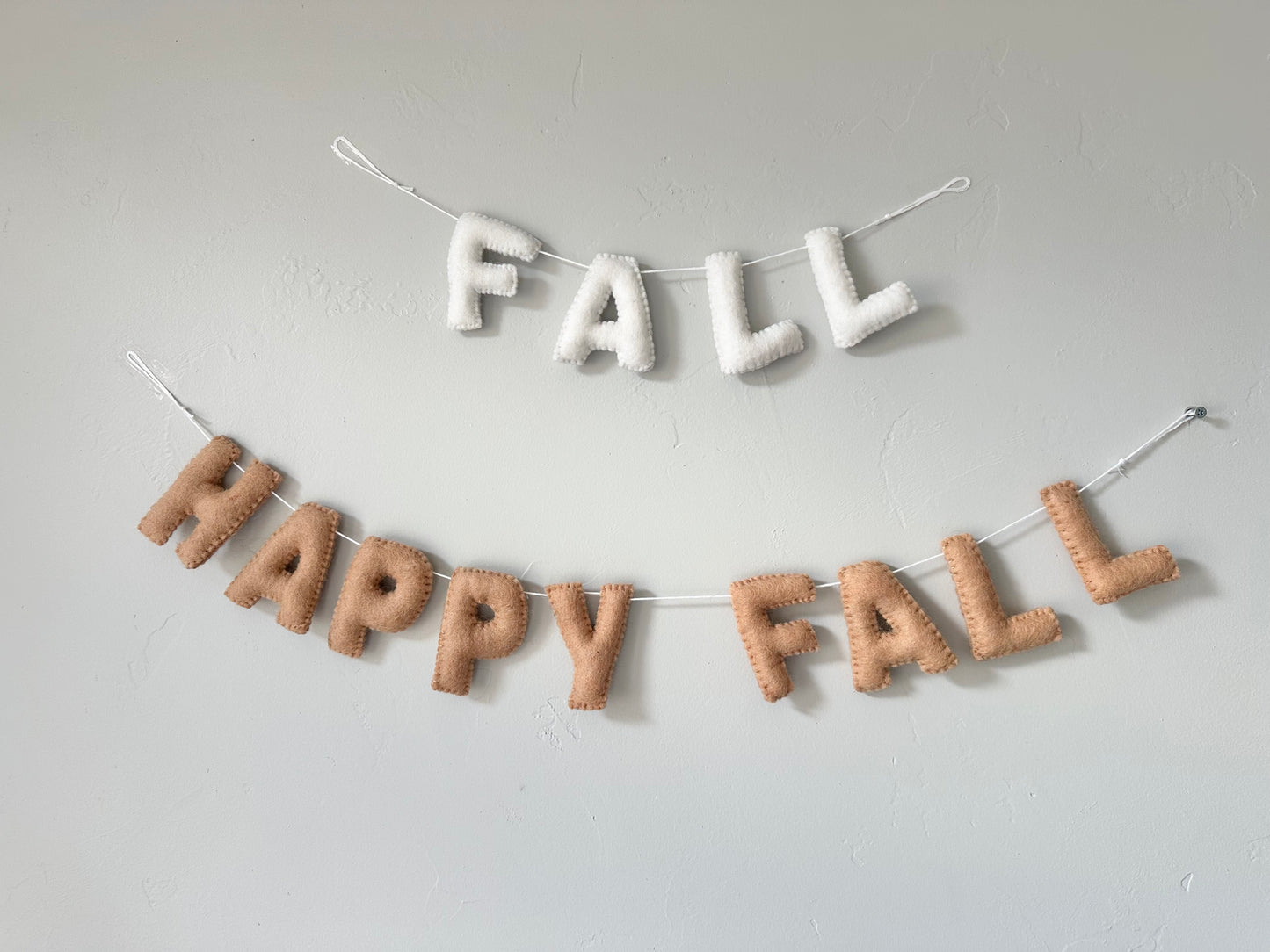 FALL (white letters) or HAPPY FALL (tan letters) felt banner