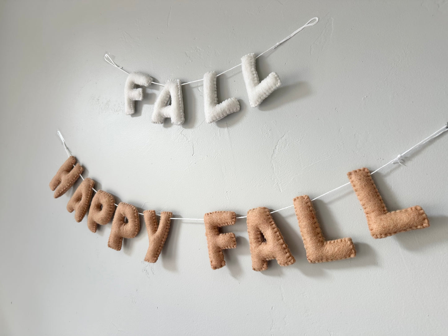 FALL (white letters) or HAPPY FALL (tan letters) felt banner