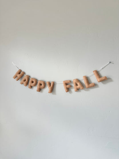FALL (white letters) or HAPPY FALL (tan letters) felt banner