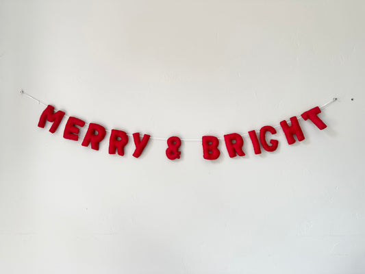 MERRY & BRIGHT felt banner - red, green or white letters
