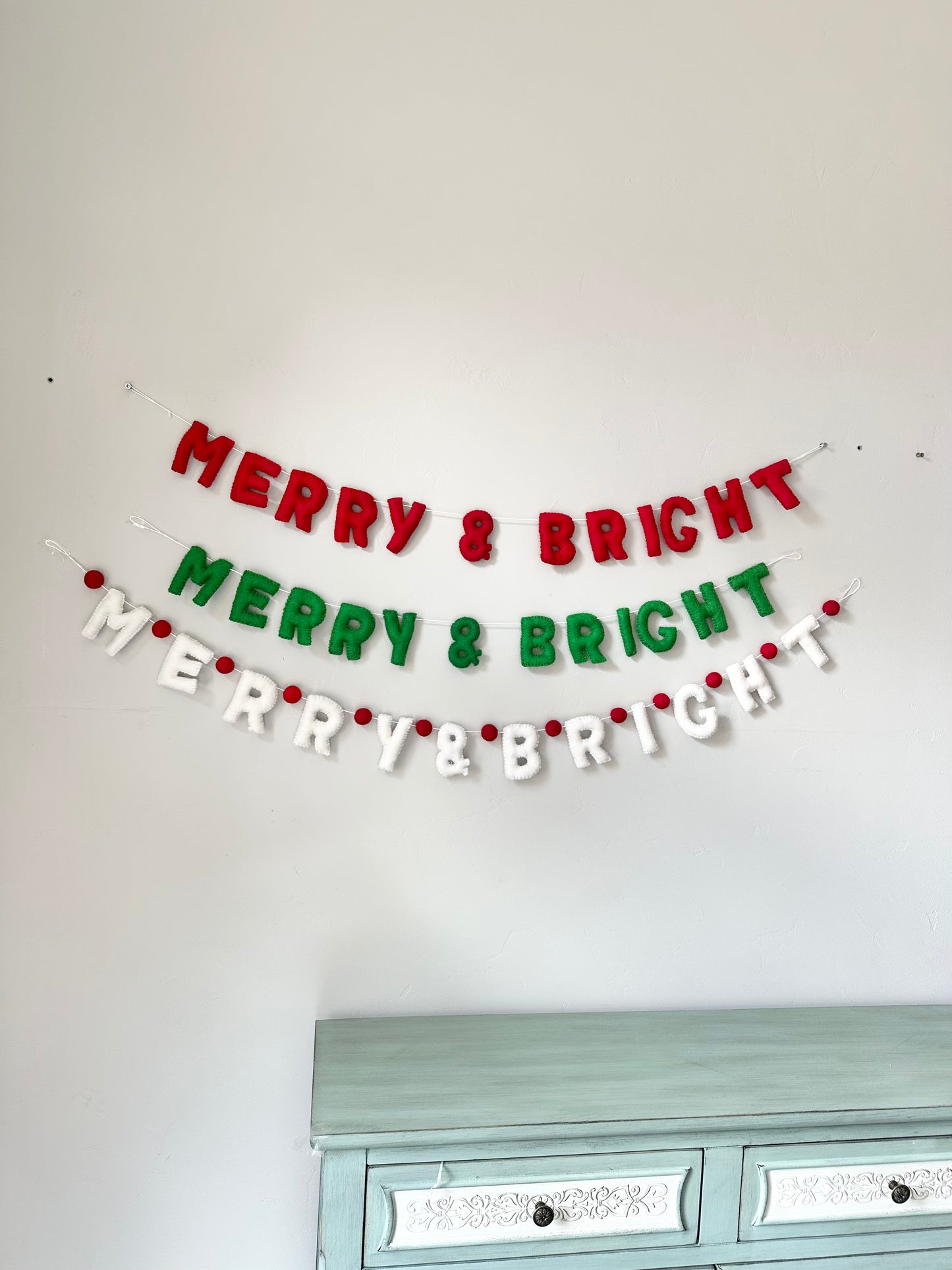 MERRY & BRIGHT felt banner - red, green or white letters