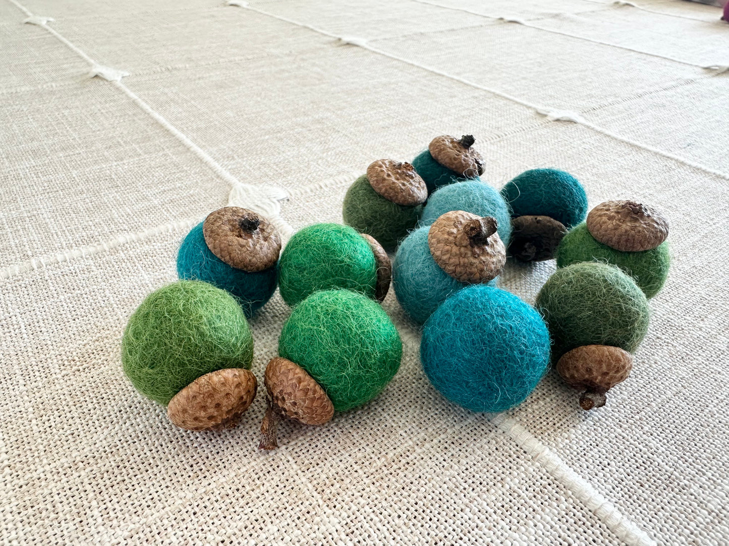 Greens & Blues Wool Acorns
